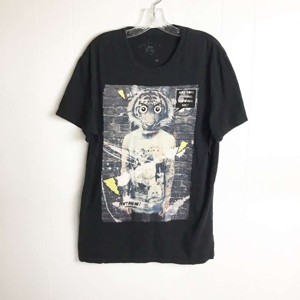 Lucky Brand Cat Tiger Tee Shirt Size L Black Retro